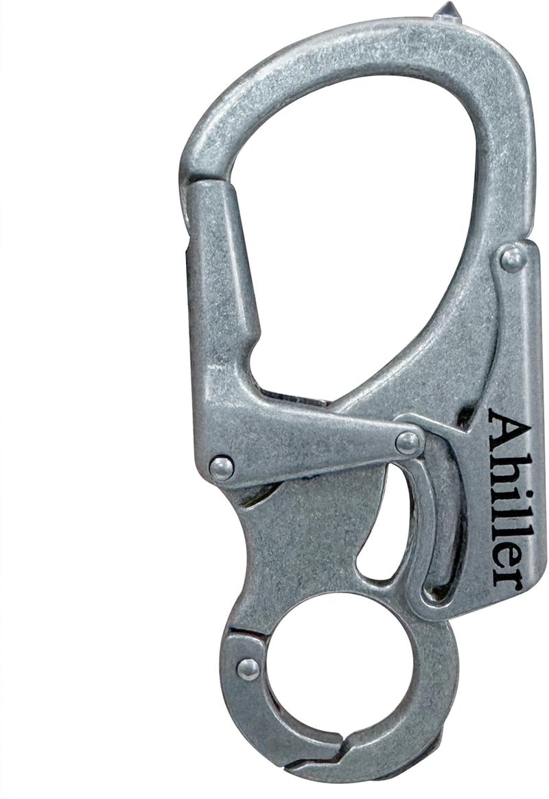Ahiller مشبك مفاتيح كارابيني، تصميم قفل مزدوج - طرف من الفولاذ التنجستي، أدوات متعددة الوظائف للتخييم، المشي، الصيد، البقاء في الهواء الطلق - Image 1